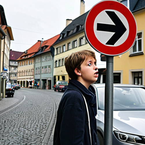 Home 25 **
A nervous young adult taking a deep breath before getting into a car for their driving test in a typical German city street. Focus on the anxiety mixed with determination. The street should feature recognizable German road signs and architecture.
**