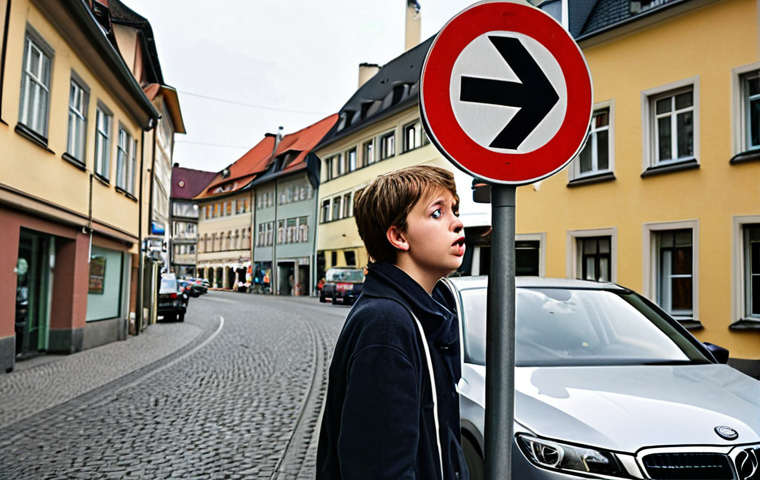 **
A nervous young adult taking a deep breath before getting into a car for their driving test in a typical German city street. Focus on the anxiety mixed with determination. The street should feature recognizable German road signs and architecture.
**
