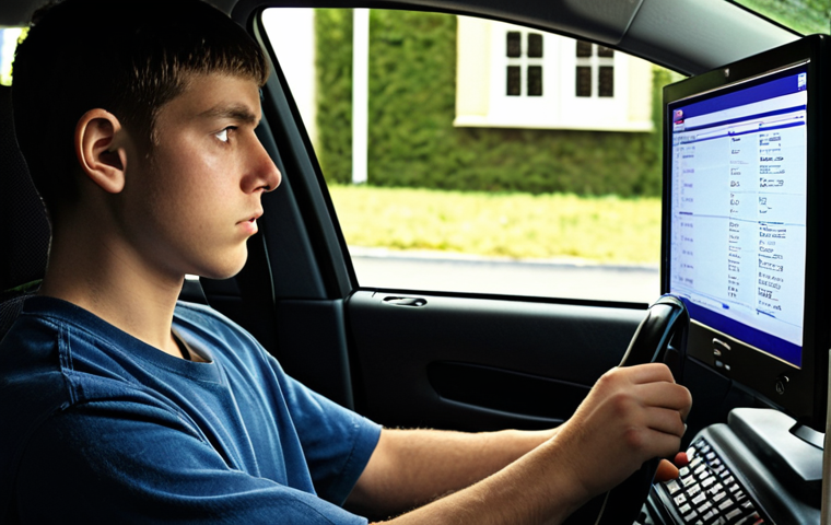 **A young adult intensely focused on a computer screen displaying a practice driving test. The room is tidy, with a "Do Not Disturb" sign on the door. Subtle lighting emphasizes concentration.** (This image visualizes focused preparation.)