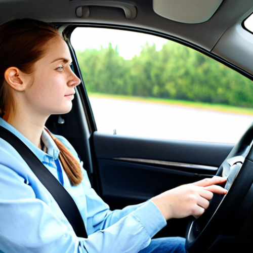 Home 23 A young adult student driver, fully clothed in modest, appropriate attire, sits calmly in the driver's seat of a modern car, preparing mentally for a driving test. They are practicing deep breathing, exuding a sense of inner peace and focused concentration. The car is parked in a clean, neutral environment, hinting at the moments before an important examination. Perfect anatomy, correct proportions, natural pose, well-formed hands, proper finger count, natural body proportions. Professional photography, high quality, safe for work, appropriate content, family-friendly.