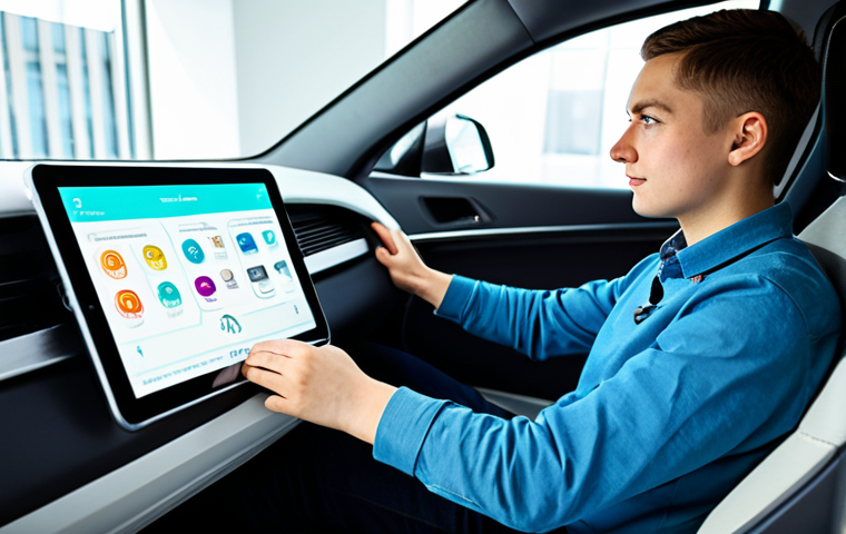A focused young adult, fully clothed in modest casual attire, sits comfortably at a sleek desk in a bright, modern study room. They are actively interacting with a tablet displaying an advanced, gamified driving school application with clear, interactive graphics. Soft, natural light fills the space.