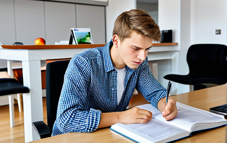 도로교통사 시험 과목별 최적의 학습 방법 - Focused Learning**
"A young adult, fully clothed in casual but presentable attire, studying German ...