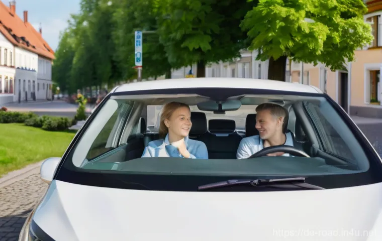도로교통사 자격증 취득 방법 - **Prompt for Driving Lesson Scene:**
"A bright and clean white modern car, characteristic of a G...