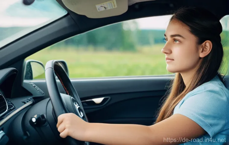 도로교통사 시험 난이도 분석 - **Prompt:** A young person, approximately 20 years old, sitting in the driver's seat of a modern Ger...