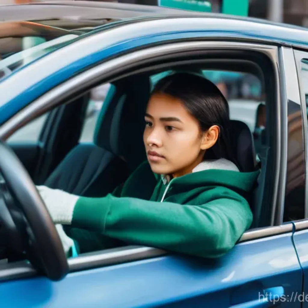 도로교통사 시험의 최신 합격률 통계 - **Prompt:** A young, diverse driving student, aged around 19, is intently focused in the driver's se...