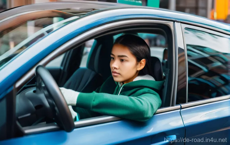 도로교통사 시험의 최신 합격률 통계 - **Prompt:** A young, diverse driving student, aged around 19, is intently focused in the driver's se...
