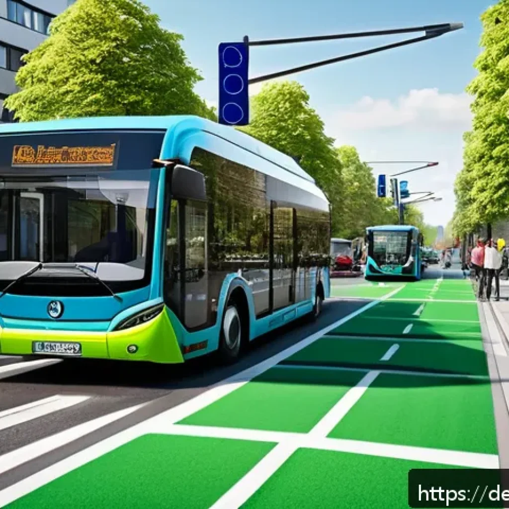 도로교통사 자격증 시험 과목 정리 - A detailed, realistic illustration of a modern German urban street scene showcasing sustainable tran...