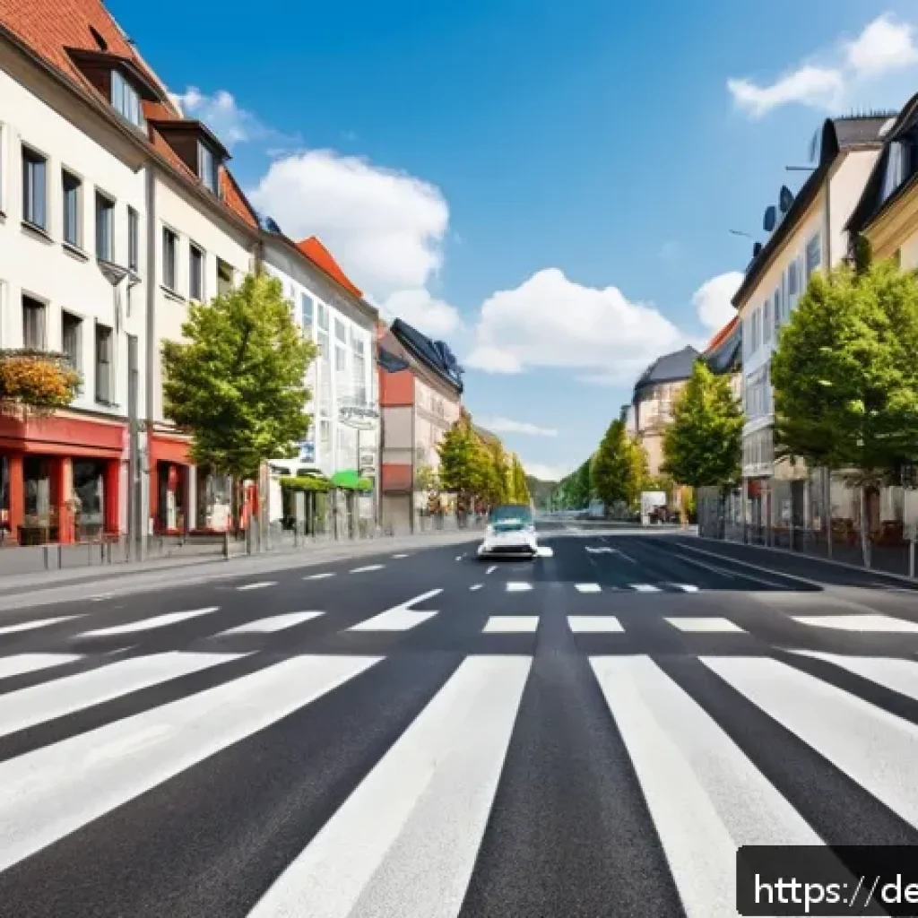 도로교통사 시험에서 자주 나오는 법규 - A detailed urban street intersection in Germany during daylight, featuring clear and realistic traff...