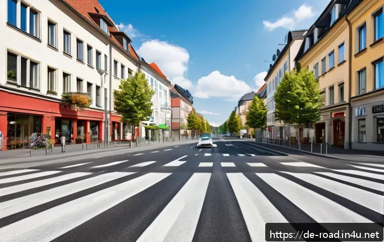 도로교통사 시험에서 자주 나오는 법규 - A detailed urban street intersection in Germany during daylight, featuring clear and realistic traff...