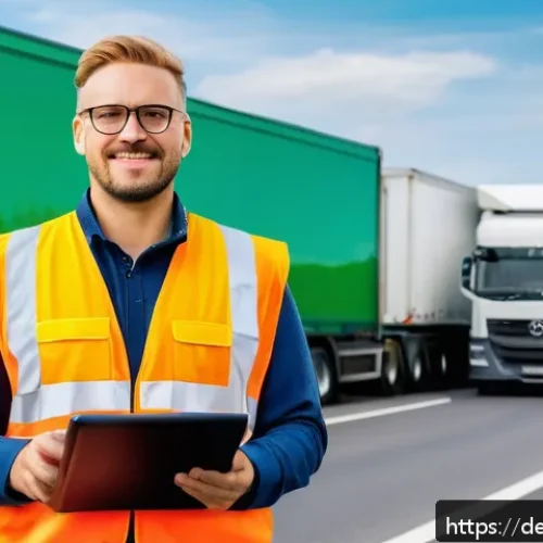 도로교통사 자격증으로 취업 성공 사례 - A professional German truck driver wearing a high-visibility safety vest and sturdy work clothes, st...