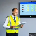 도로교통사 직무분석 및 실무 - A professional German traffic safety instructor in a modern training room, explaining road traffic l...