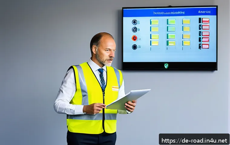 도로교통사 직무분석 및 실무 - A professional German traffic safety instructor in a modern training room, explaining road traffic l...