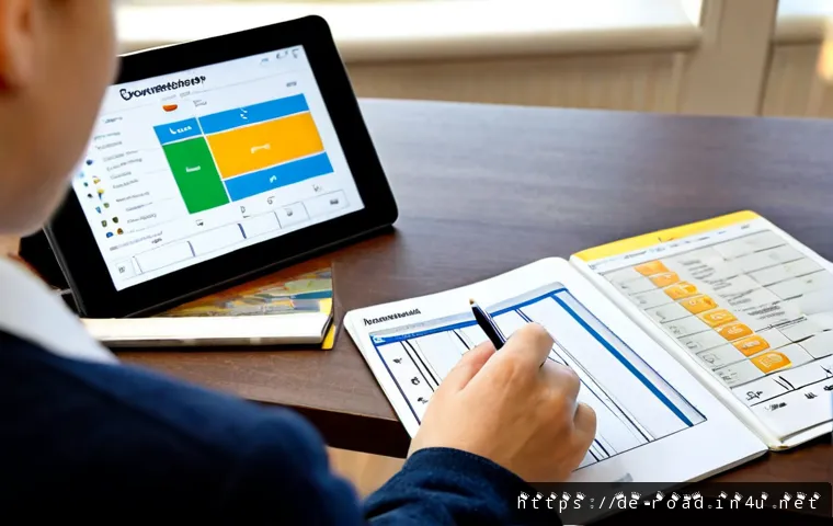 Home 14 도로교통사 필기시험 고득점 전략 - Photorealistic German driving theory exam preparation at a tidy home desk, focused adult learner rev...
